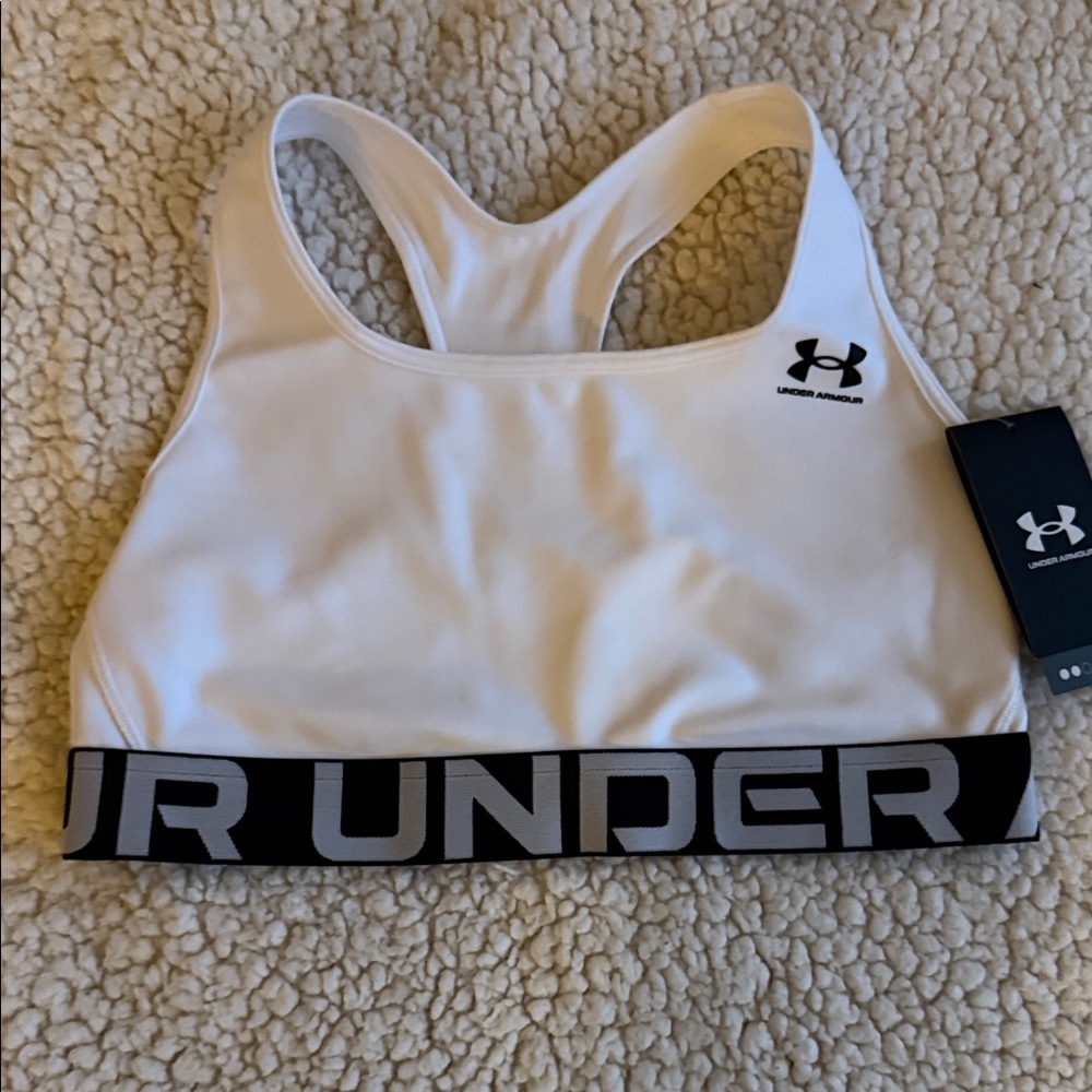 Under Armour White Racerback Bra with Black Logo Band